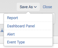 This screen image shows the Save As drop-down list of save options.