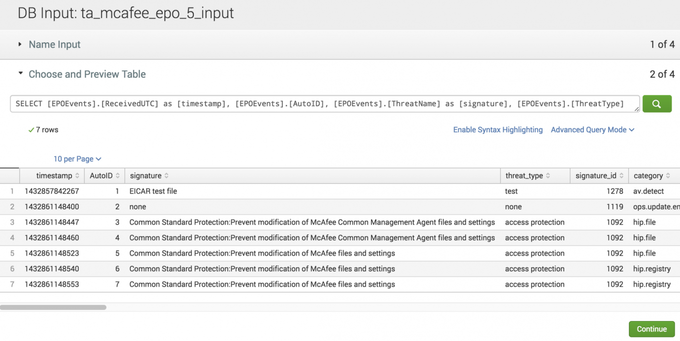 Configure Splunk DB Connect V2 Inputs For The Splunk Add-on For McAfee ...