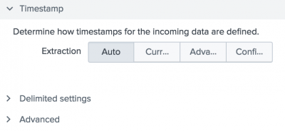 This screen image shows the Timestamp options in the Add Data wizard.