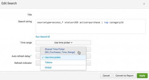 This screen image shows the Edit Search dialog box with the Shared Time Picker selected.