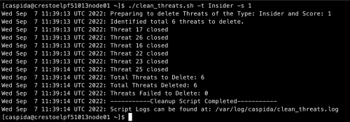 This image shows an example view of the command line interface following the running of the threat clean-up script from the previous step.
