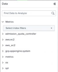 This screen image shows the Metrics data sources in the Data panel.