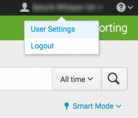 This image shows the Account menu in Splunk Cloud. The choices on the menu are "User settings" and "Profile".