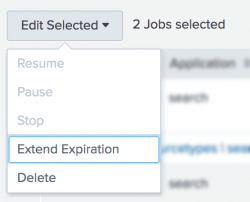 This image shows the Edit Selected button expanded. The editing choices are Resume, Pause, Stop, Extend Expiration, and Delete.