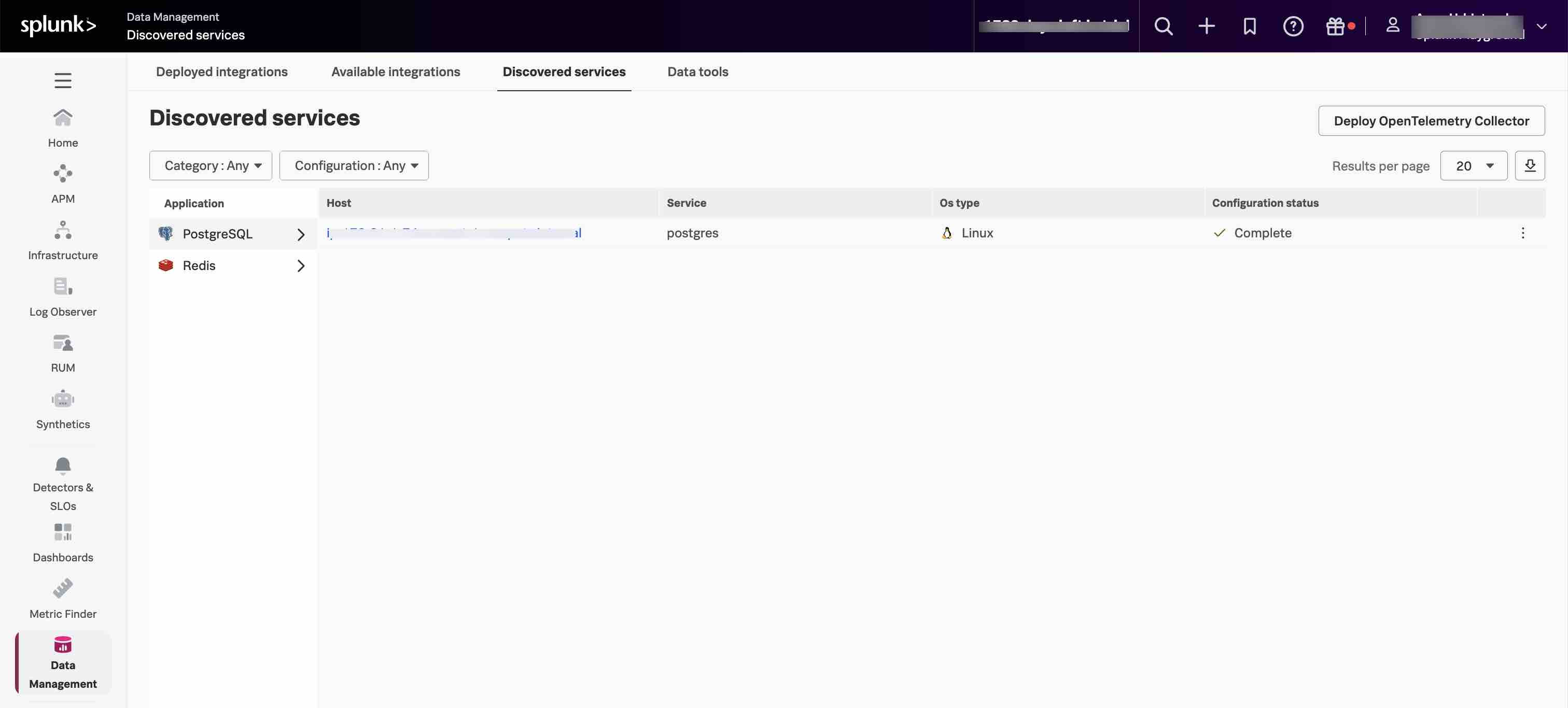 Discovered services tab