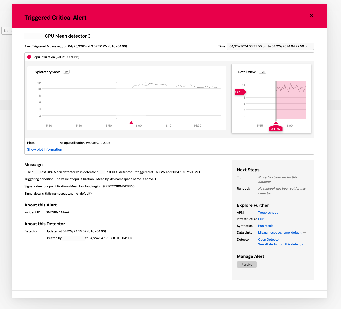 An alert with a clickable link to an EC2 navigator