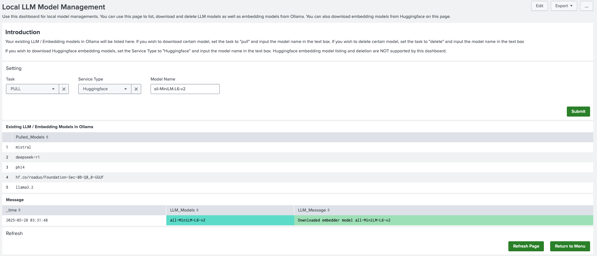 This image shows an example of configuring embedding models with Huggingface.