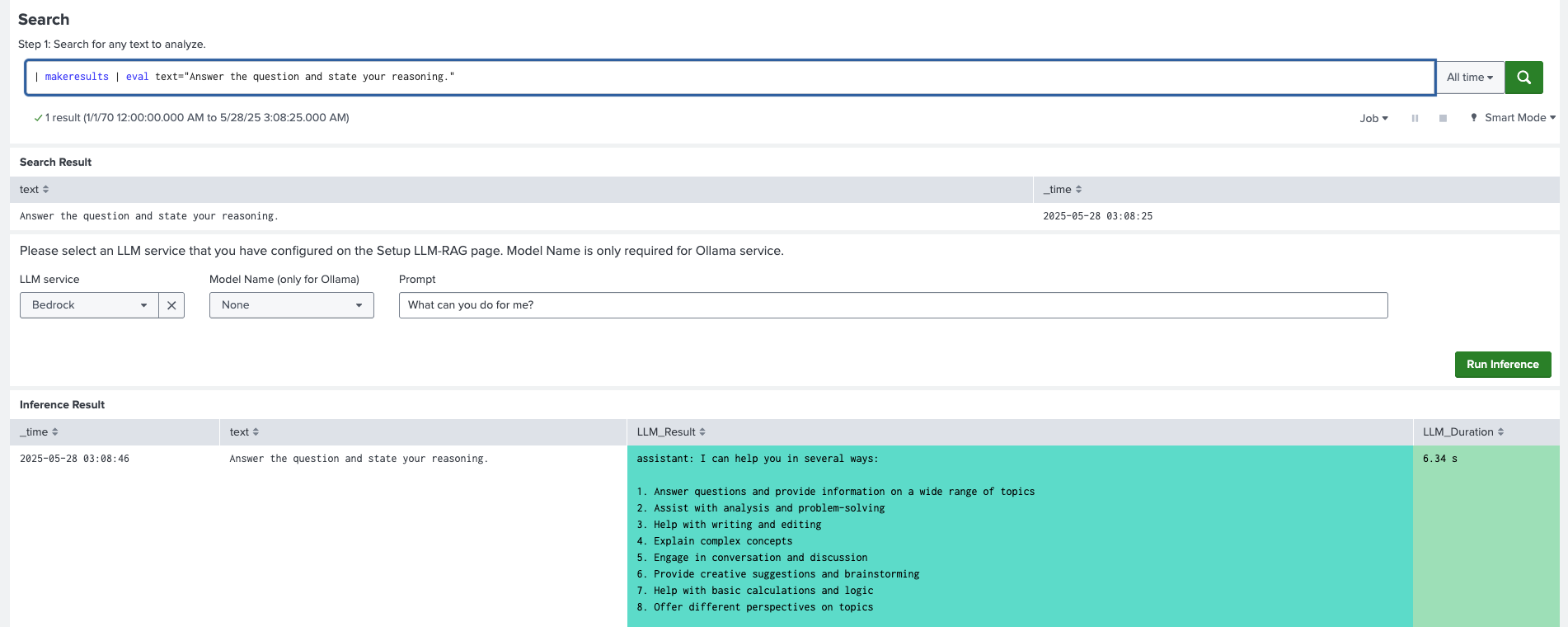 This image shows an example of an Inference with Standalone LLM dashboard.