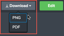 The button to select to download a dashboard in either PNG or PDF format.