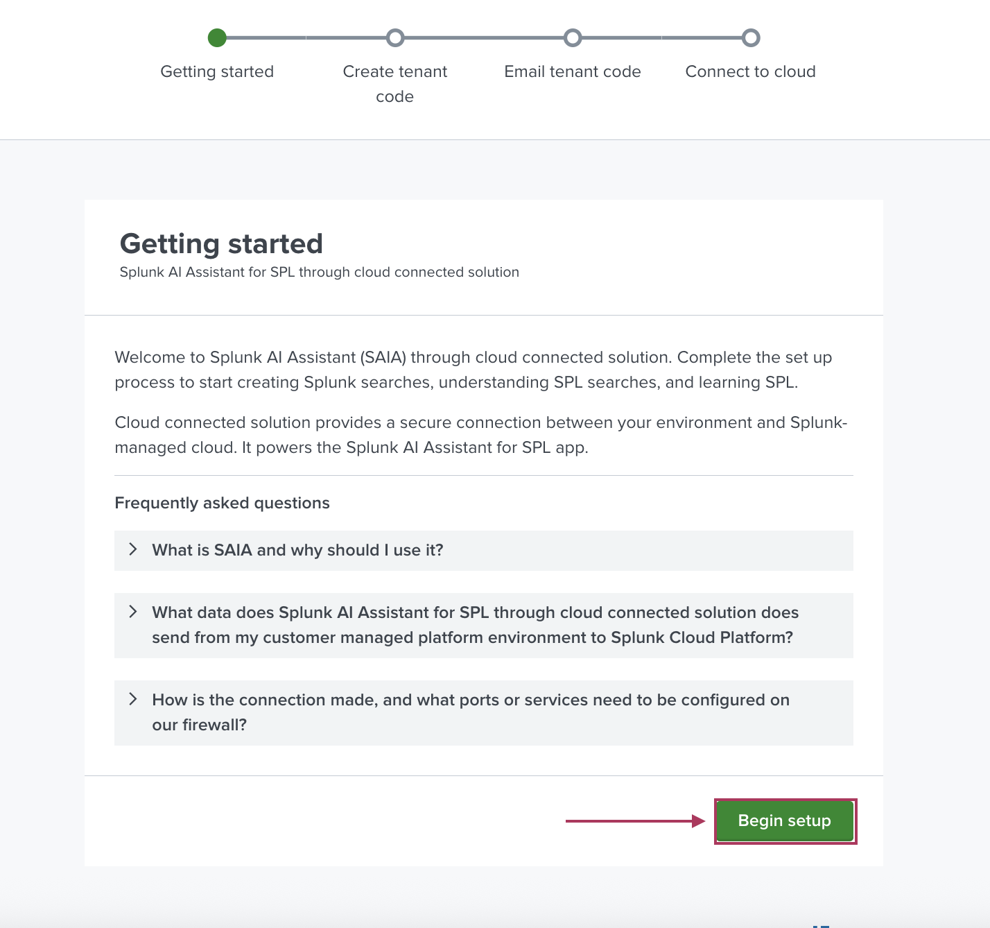 This image shows the Getting started page of the cloud connected solution activation steps.