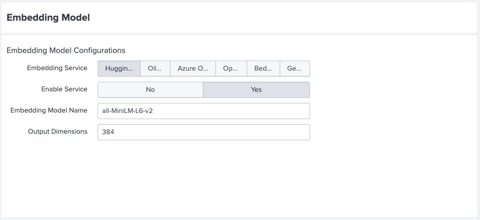 This image shows an example Embedding Model panel.