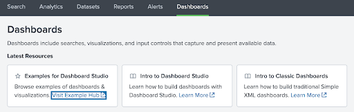 A screenshot of the dashboards Examples Hub.