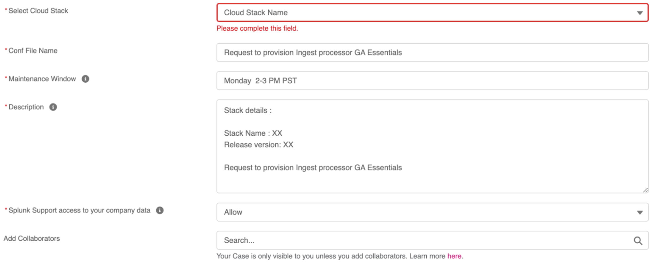 This image displays the Support portal signup options for the Ingest Processor solution.