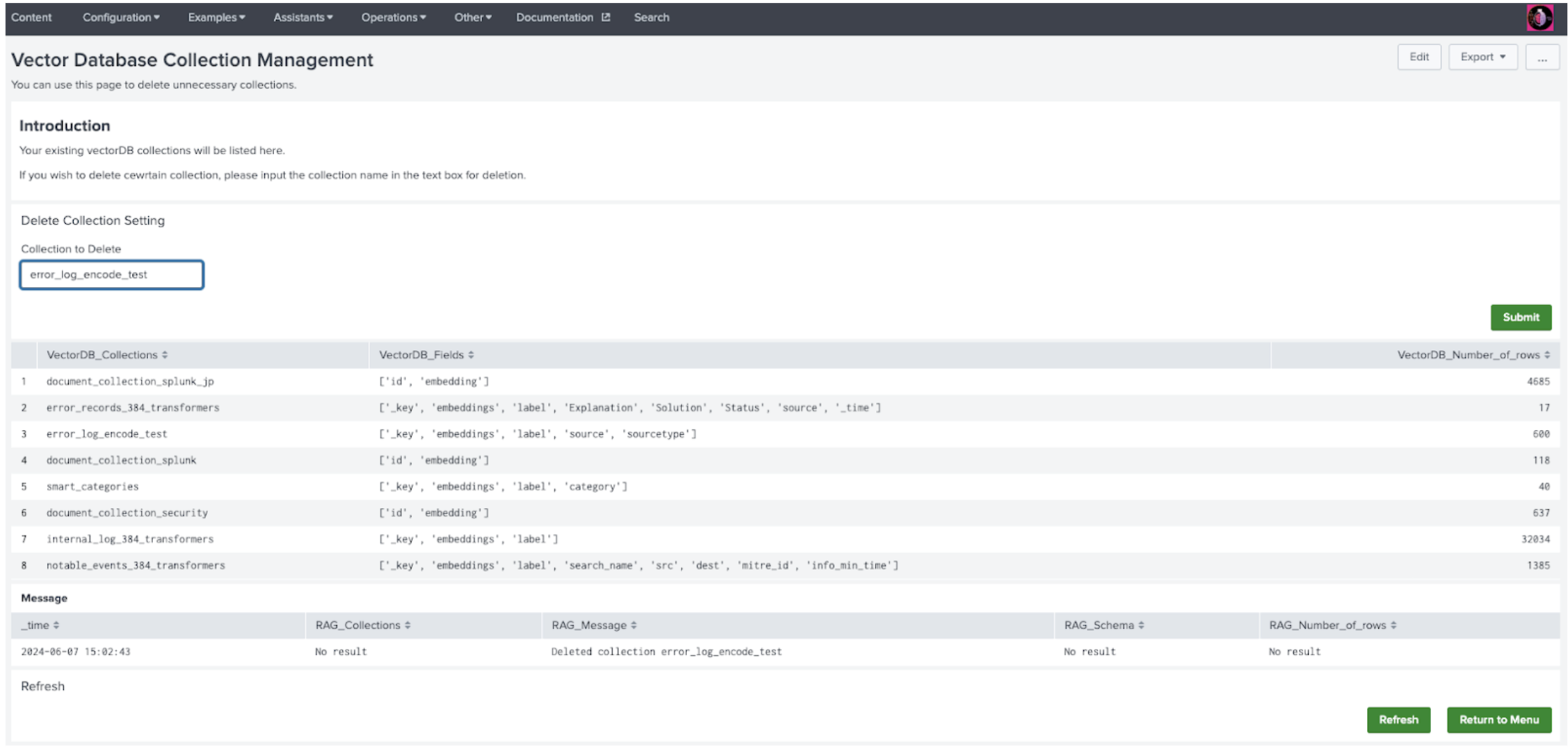 This image shows an example of a Vector Database Collection Management dashboard.