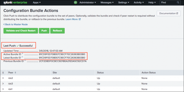 The image shows the configuration bundle push is successful.