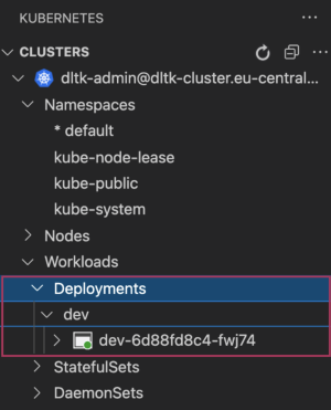 This image shows a view within AWS EKS. A series of folders shows under Clusters.