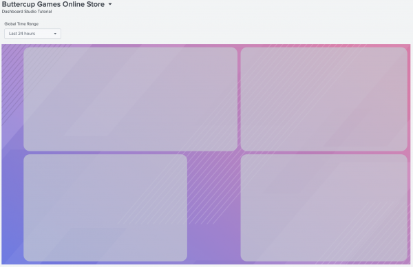 Dashboard with purple background and four grey rectangles on top.