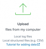 This screen image shows the Upload icon on the screen. The Upload icon is in the section "Or get data in with the following methods".