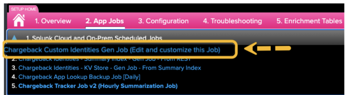 This screenshot shows Chargeback Custom Identities Gen Job.