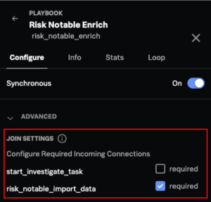 Image showing how to specify customized join settings in the Visual Playbook Editor