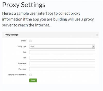 This figure a sample user interface to collect proxy information.