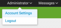 This screen image shows the Administrator menu on the Splunk bar. When you select Administrator, there are two menu choices: Account Settings and Logout.
