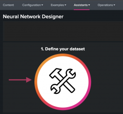 This image shows a section of the main page of the Neural Network Designer Assistant. The first step to start the Assistant guided workflow is highlighted.