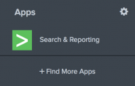 This image shows the Apps panel on the Splunk Home page. The Search and Reporting application is listed in this panel.