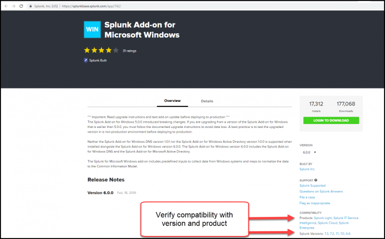 The graphic shows the best practice of verifying both version compatibility and Splunk Cloud Platform compatibility.