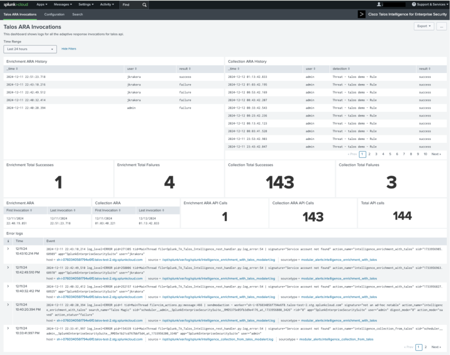 This image shows the Talos adaptive response actions logs.