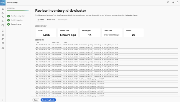 This image shows the Review Inventory page in the Splunk Observability product.