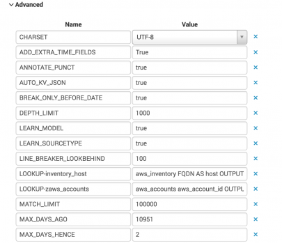 The graphic shows the Edit Source > Advanced screen. It is intended to orient the user.