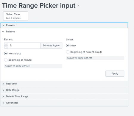 A dashboard with a Time Range Picker input.
