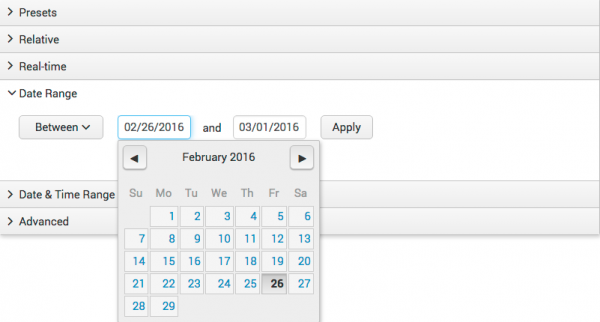 This screen image shows the calendar that appears when you click in one of the date fields.