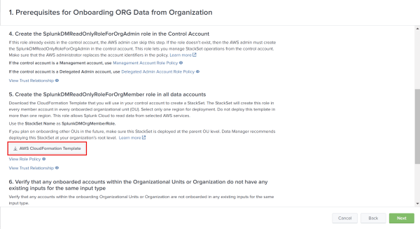 On the Prerequisites page, select AWS CloudFormation Template to download the template to your local directory.