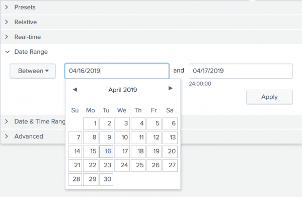 This screen image shows the calendar that appears when you click in one of the date fields.