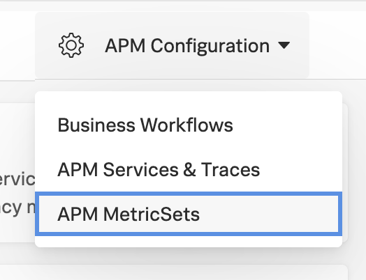 Screenshot of the APM Configuration menu on the APM landing page.