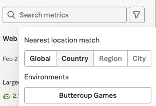 Shows how to toggle among four location options: global, country, region, city.